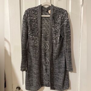 Skies Are Blue Gray and White Marled Knit Open Front Cardigan Sweater